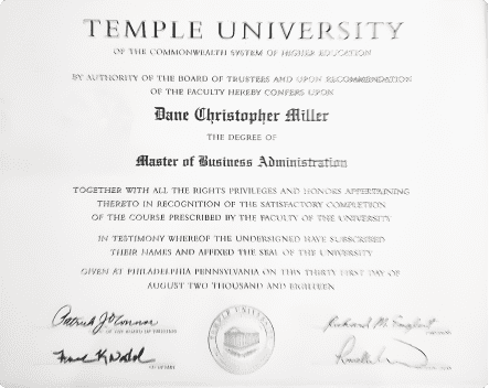 Degree - MBA with specialization in Entrepreneurship, Temple University, Philadelphia, PA, 2018